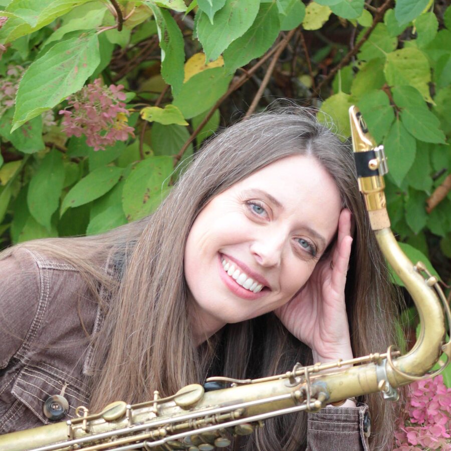 Lee Anne Ames with her tenor saxophone